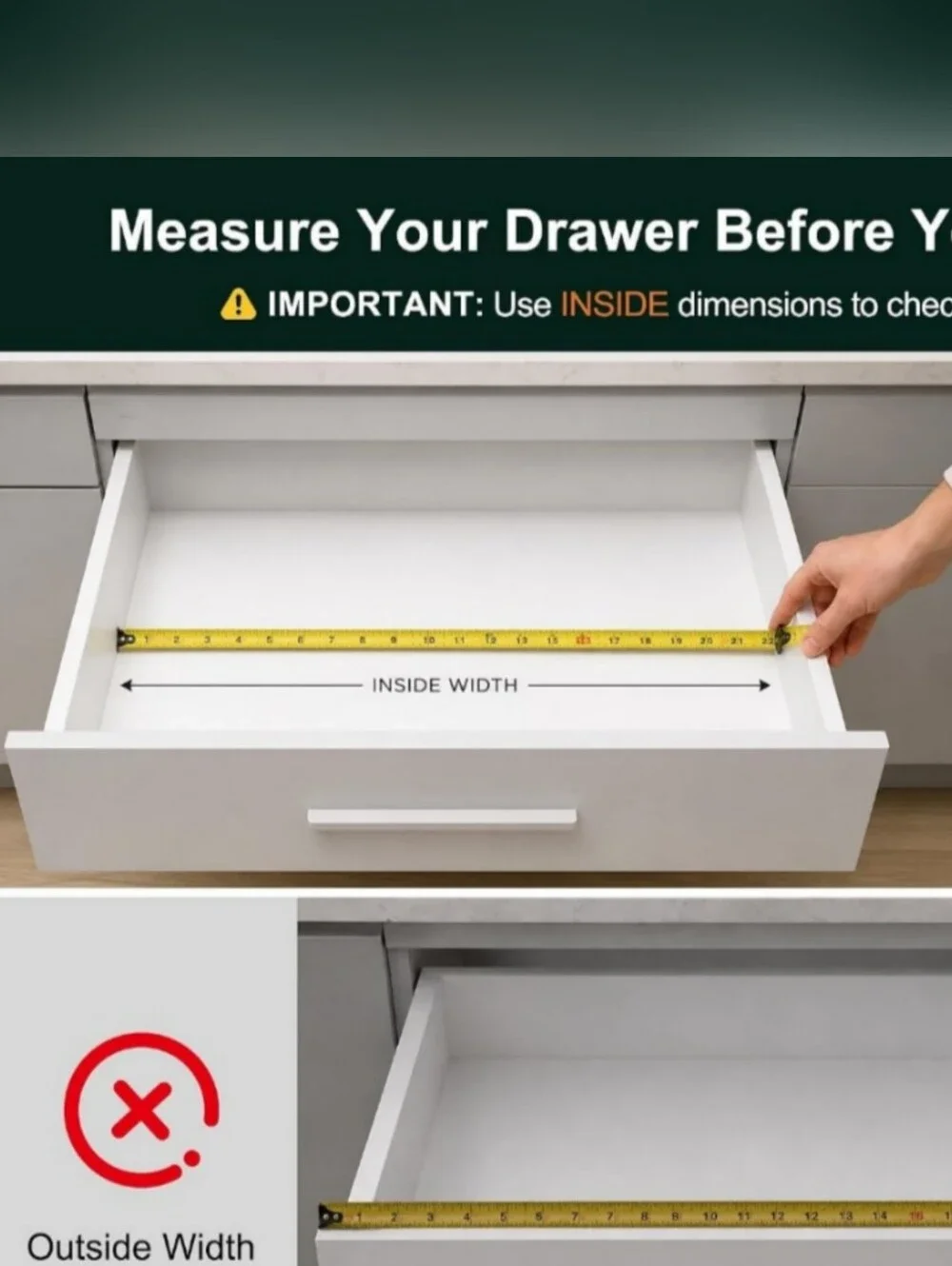 Bamboo Drawer Organizer 7-Slot Silverware Tray - White